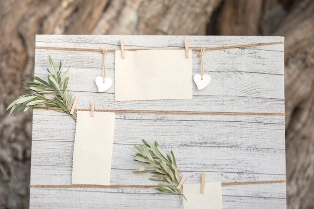 Blank wedding tableau on a grey fabric background