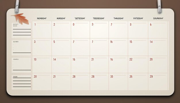 Photo a blank weekly calendar