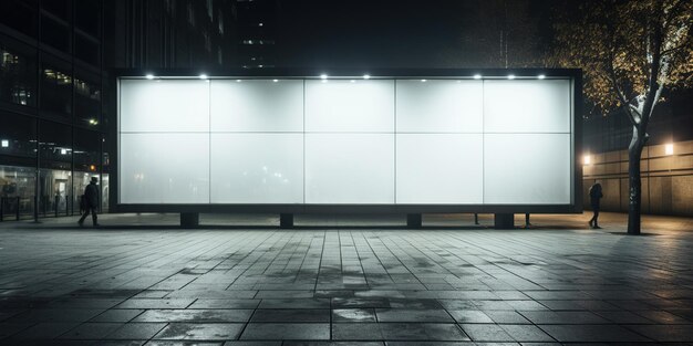 Blank white advertising billboard on a office building wall at night mockup