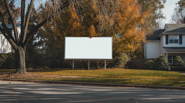 Blank white advertising board mockup in a suburban neighborhood