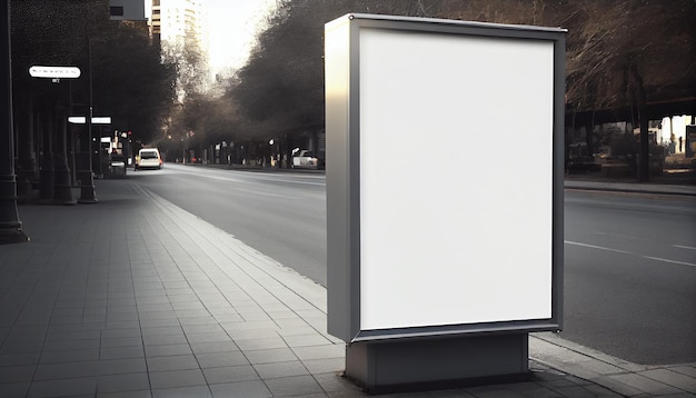 도시 경관에 위치한 빈 흰색 광고 디스플레이 광고판 광고 마케팅 또는 도시 환경과 관련된 프로젝트 광고 또는 디자인을 위한 광고판 공간