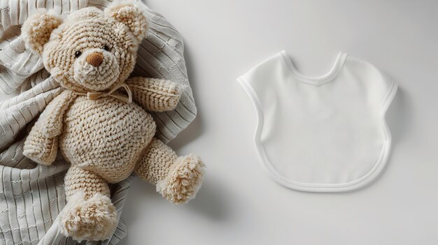 Пустая и белая макетка детской подгузника на плюшевом медведе, сидящем на чистом фоне студии и большом размытом фоне для рекламы текста или продукта Генеративный ИИ
