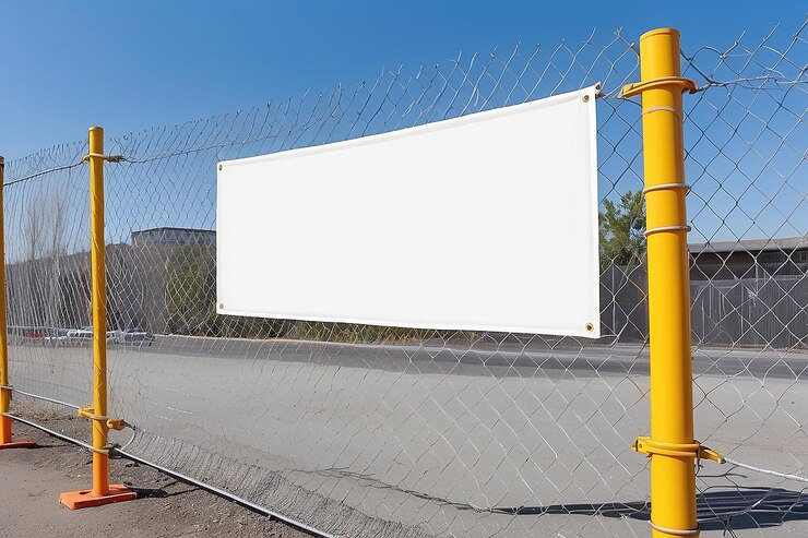 Blank White Banner on HighVisibility Safety Fence