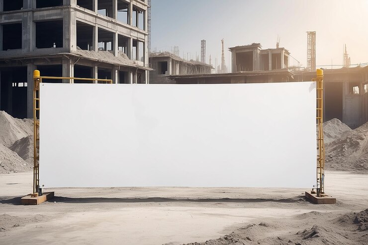 Blank White Banner with Dusty Construction Site Background