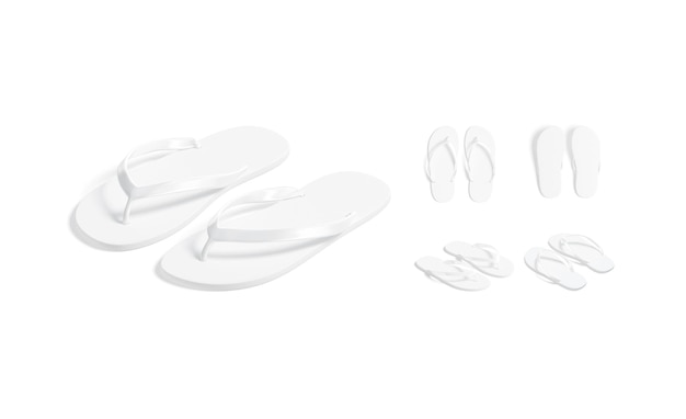 Blank white beach slippers mockup different views