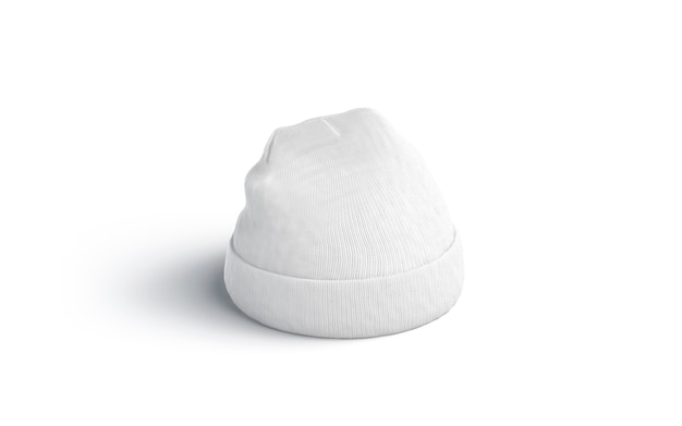 Blank white beanie, isolated, side view, 3d rendering.