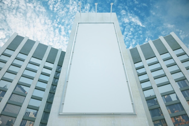 사진 푸른 하늘을 모의 고층 빌딩 사이에 빈 흰색 광고판