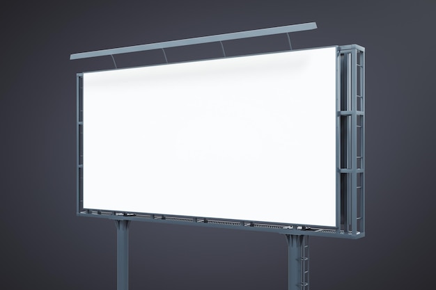 Blank white billboard isolated on dark background perspective view Mockup 3D Rendering