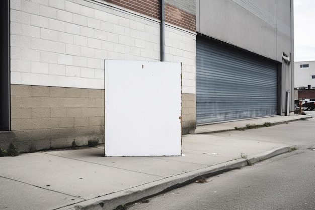 A blank white billboard mockup on a sidewalk in a city