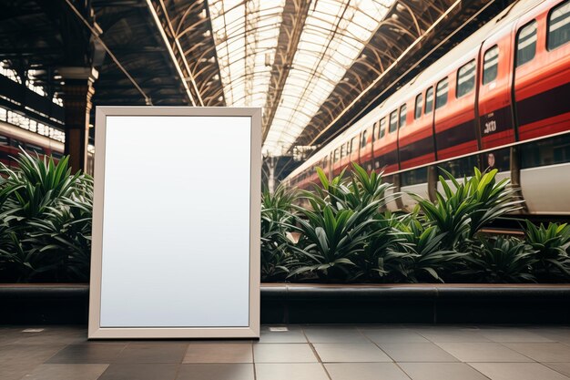 Foto billboard bianco vuoto sulla piattaforma della stazione ferroviaria mock up