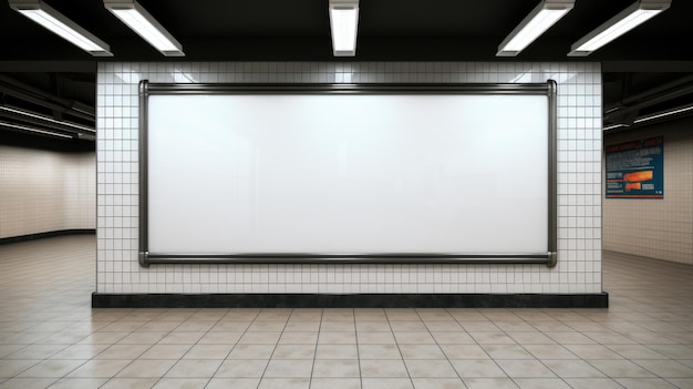 A blank white board in a subway station Digital image Billboard mockup