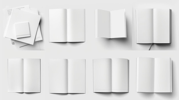 Blank white books on white background Each one is shot separately