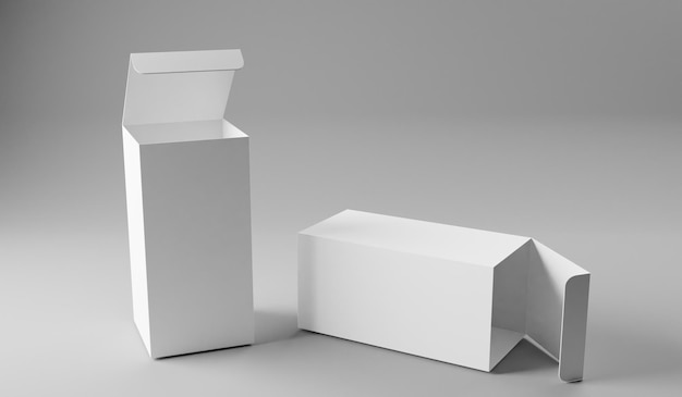 Blank white box mockup 3D rendering isolated on gray background