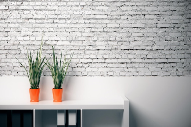 Blank white brick office wall