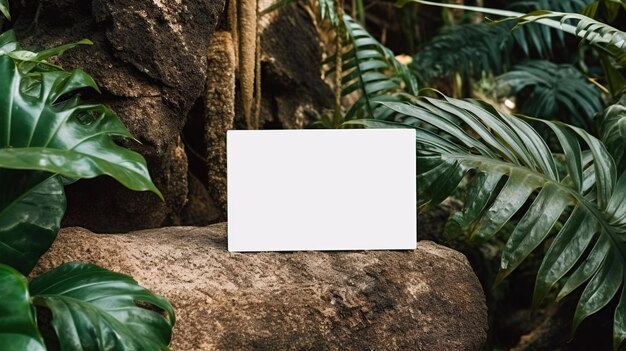 Photo blank white business card mockup nature background generative ai