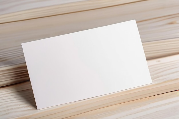 Photo blank white business cards on white wooden background