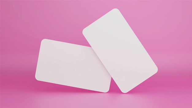 Photo blank white card isolated on pink pastel color background minimal conceptual 3d rendering