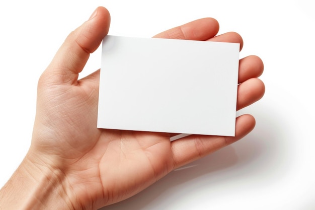 blank white card mockup on hand created with generative ai