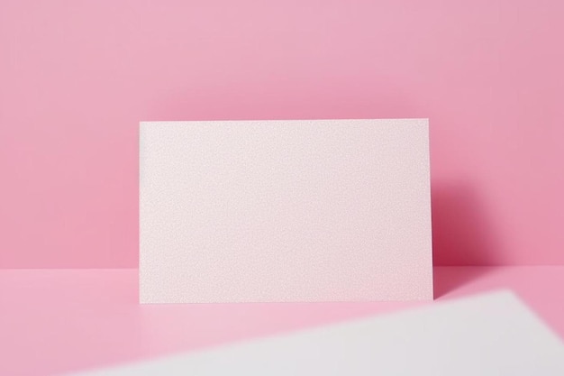 A blank white card on a pink surface