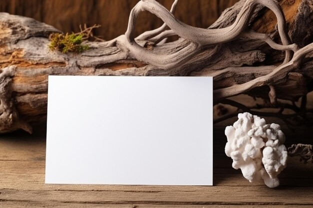 Blank white card in rustic style with copy space