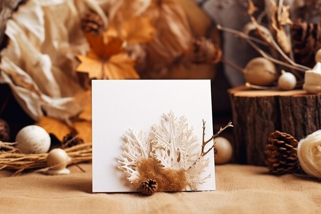 Blank white card in rustic style with copy space