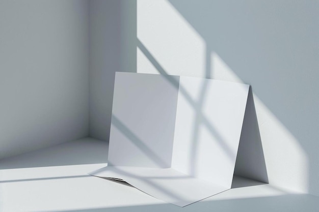 a blank white card sitting in a corner of a room