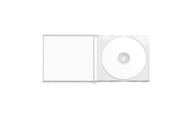 Blank white cd case  opened top view Empty software storage Clear packing for disc with data