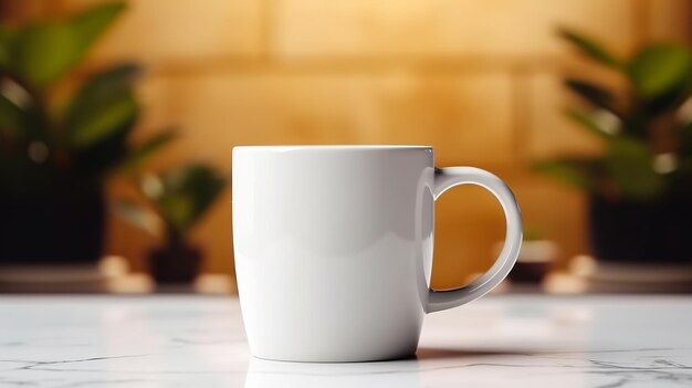 Фото Пустая белая модель кофейной чашки с эстетическим фоном generative ai