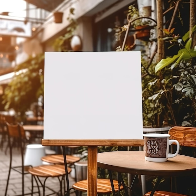 Photo blank white coffee shop outdoor signage mockup generative ai