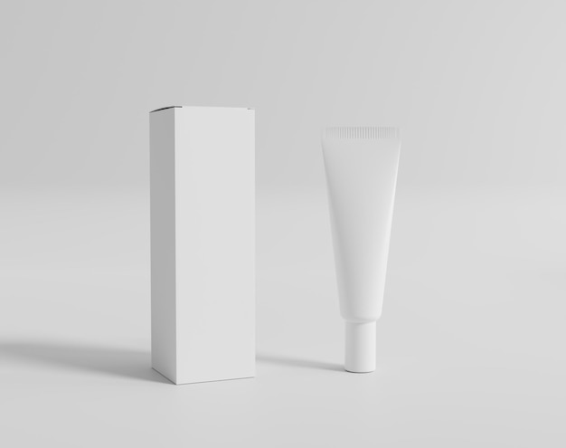 Photo blank white cosmetic tube, mock up tube packaging of cream, 3d rendering, 3d illustration