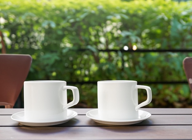 Blank White Couple Mugs MockUps with Natural Background