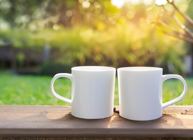 Blank White Couple Mugs MockUps with Natural Background