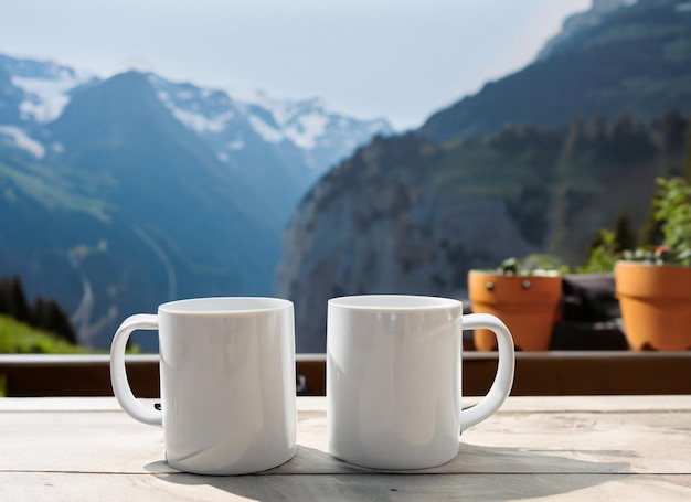 Blank White Couple Mugs MockUps with Natural Background