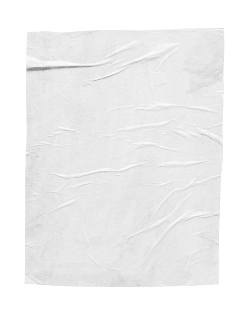 Photo blank white crumpled and creased paper poster texture isolated on white background