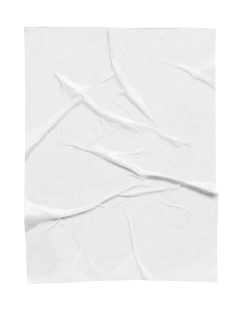 Blank white crumpled and creased paper poster texture isolated on white background