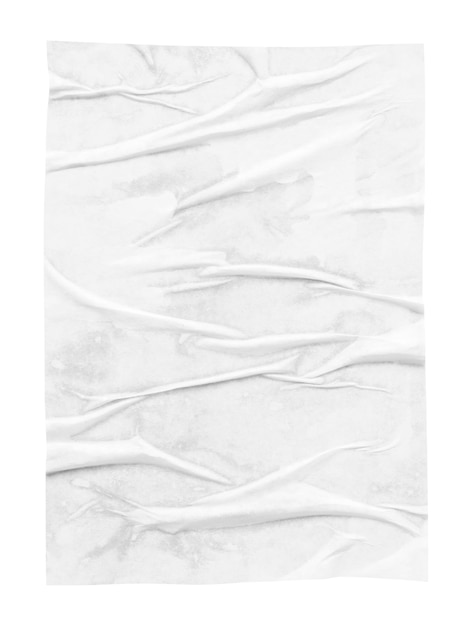 Blank white crumpled and creased paper poster texture isolated on white background