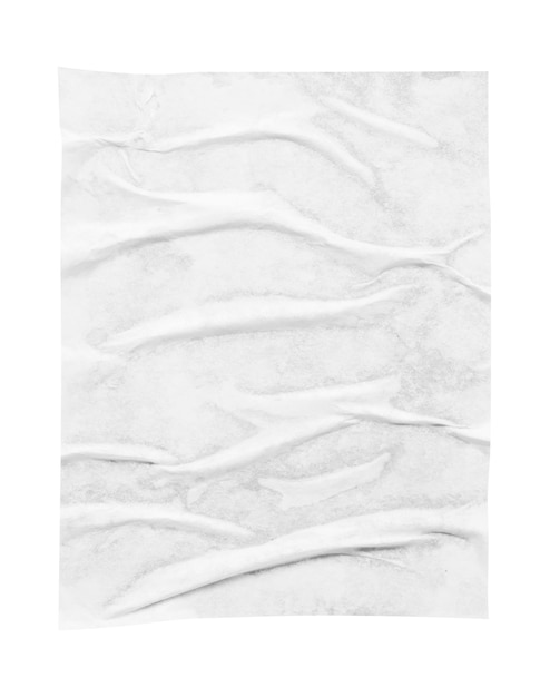 Blank white crumpled and creased paper poster texture isolated on white background