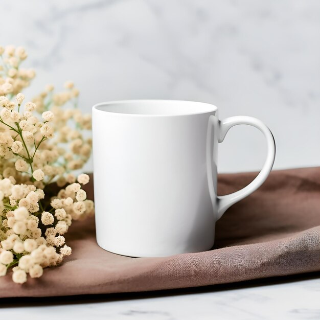 blank white cup with flowers