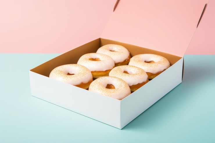 Photo blank white donut box food bagel confectionery
