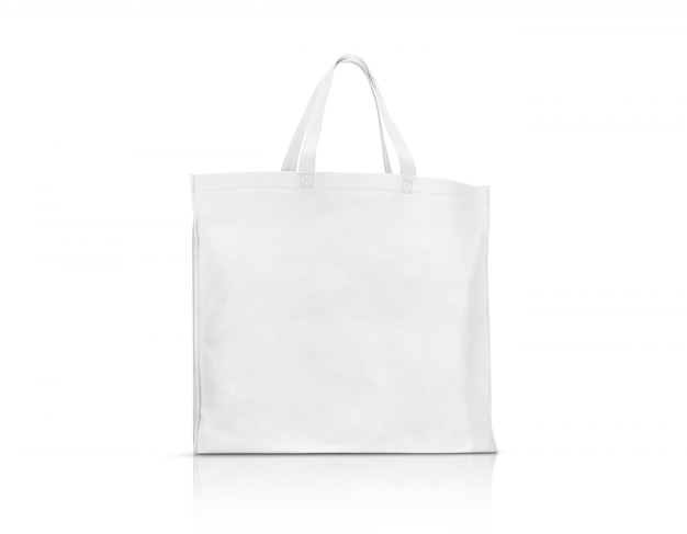 買い物のための空白の白い布のキャンバスバッグと地球温暖化の防止