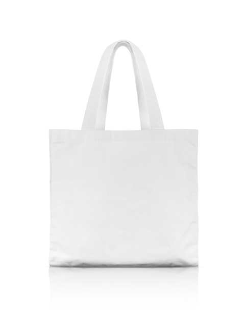 Photo blank white fabric canvas shopping bag isolated on white