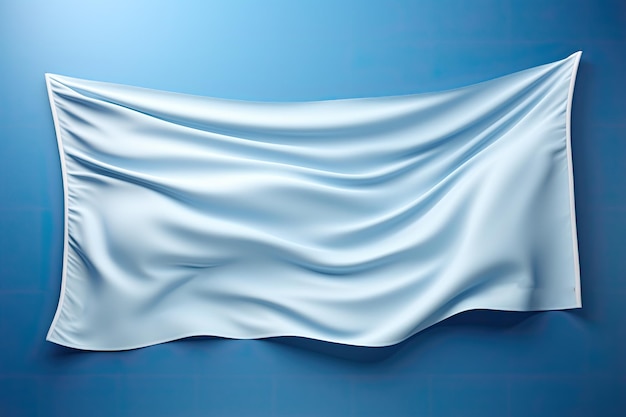 Photo blank white flag mockup on blue background