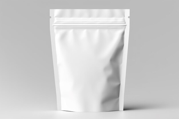 Photo blank white foil bag mockup 3d rendering isolated on gray background