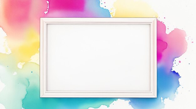 Photo a blank white frame against a colorful background watercolor background