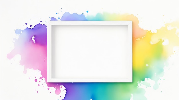 A blank white frame against a colorful background watercolor background