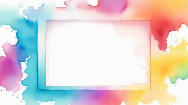 A blank white frame against a colorful background watercolor background