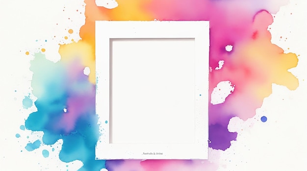 A blank white frame against a colorful background watercolor background