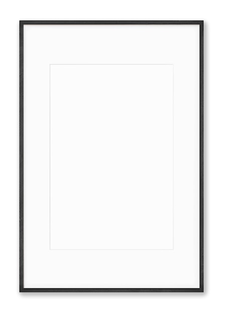 Photo a blank white frame on a white wall with a black border.