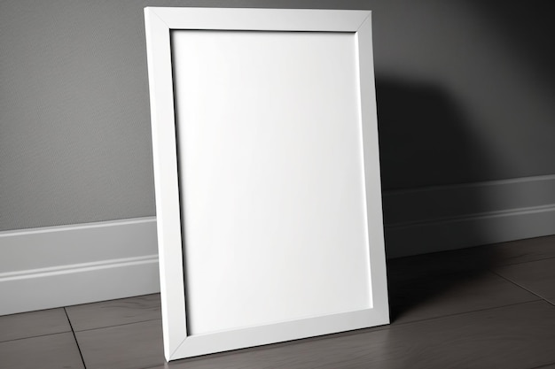 Foto cornice bianca vuota sul pavimento in legno a3 a4 illustrazione