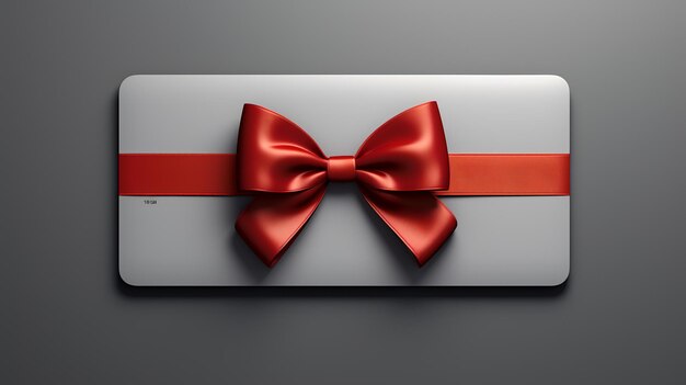 Photo blank white gift card with red ribbon bow isolated